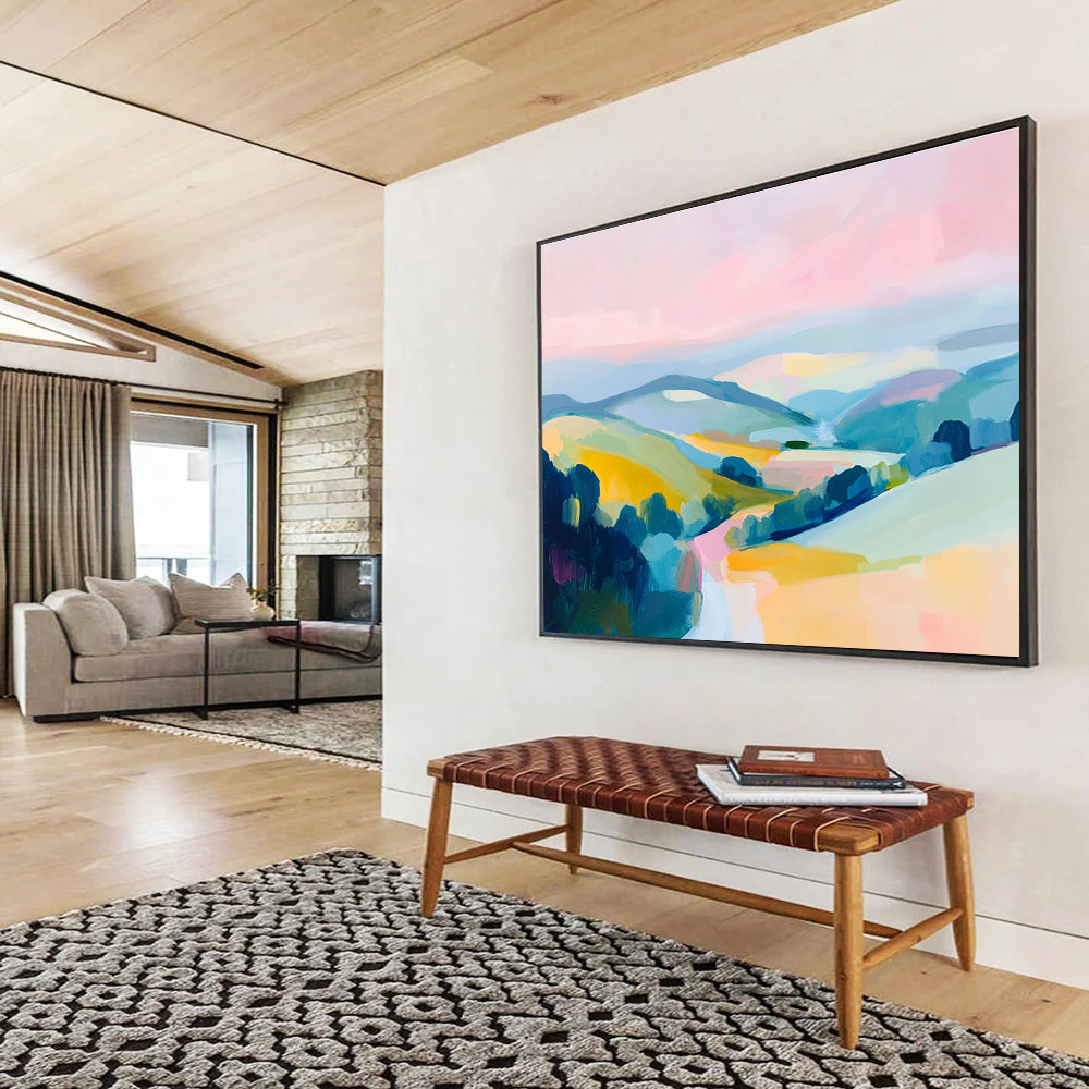 Pastel Mountain Landscape Abstract Painting with Soft Hues ABS288