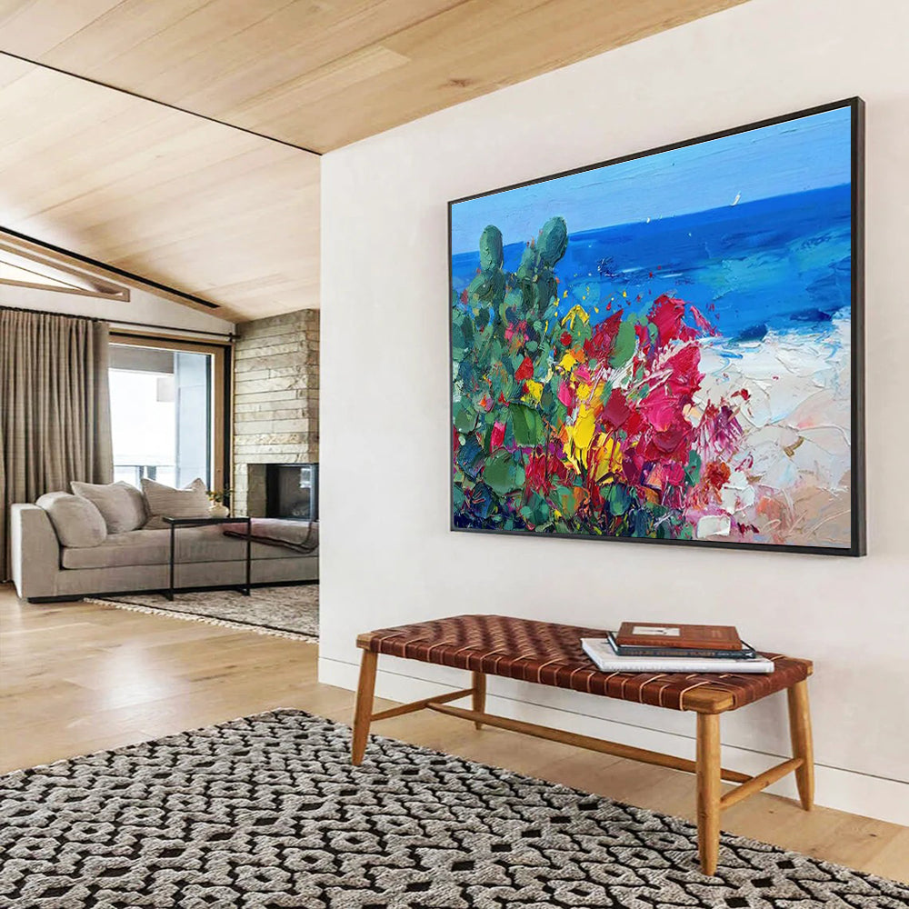Beach Flowers Abstract Painting for Beachfront Home Living Rooms YHT433