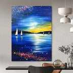 Starry Night Seaside Abstract Painting for Coastal - Themed Living Rooms GAB1015