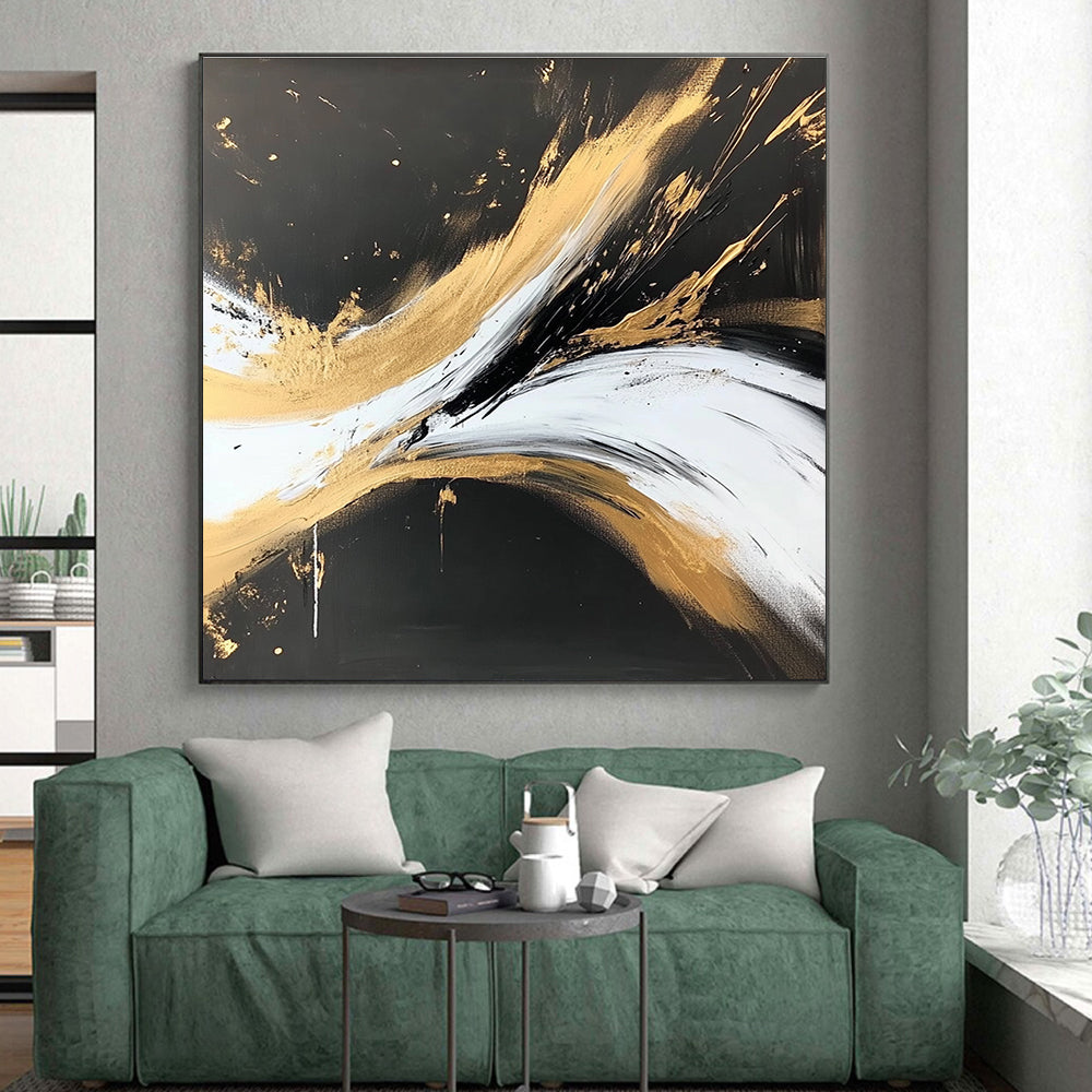 Black Gold and White Abstract Painting with Regal Drama WINK316
