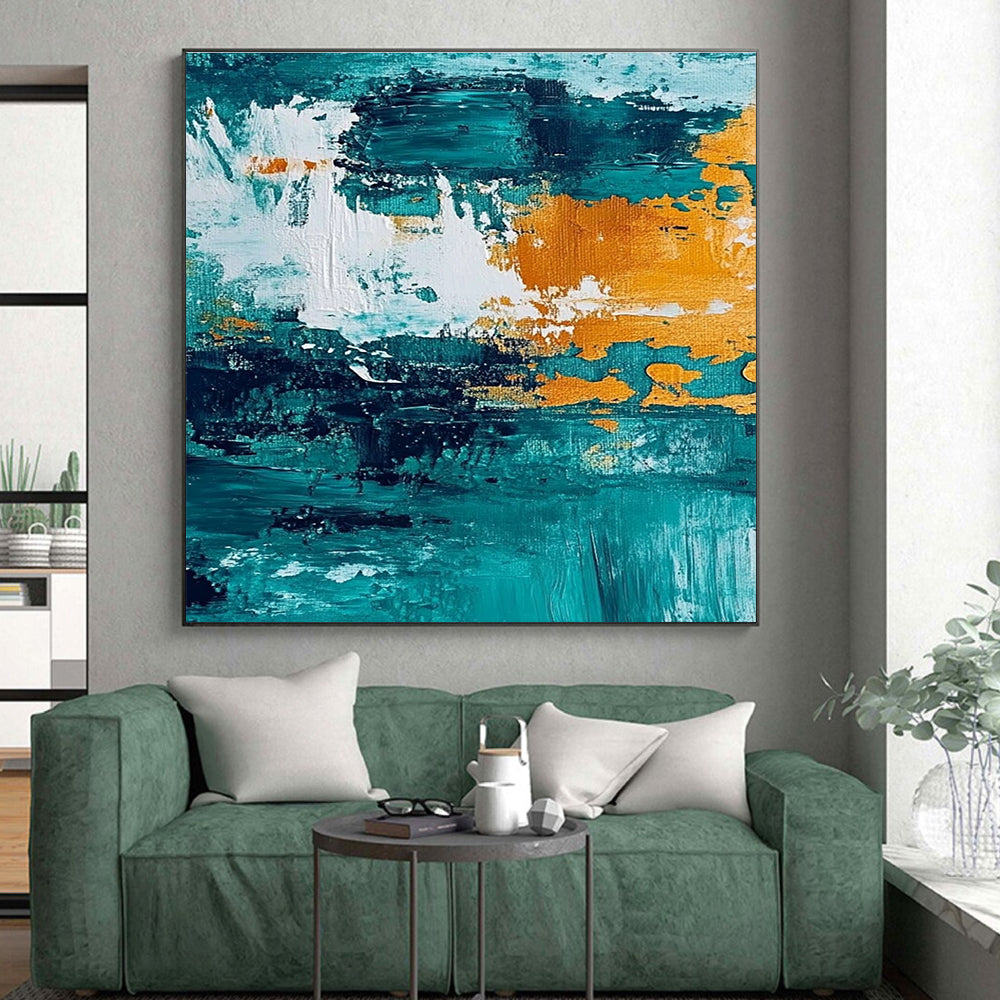 Teal and Orange Abstract Painting with Bold Textures WINK793