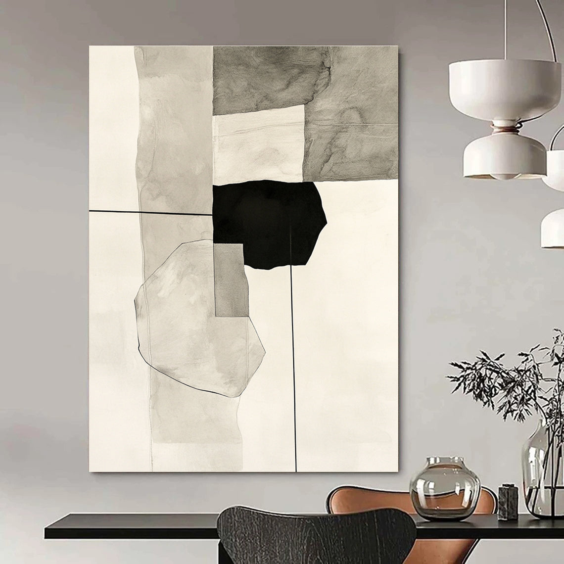 Black and White Geometric Abstract Painting for Industrial - Chic Cafés GAB0946