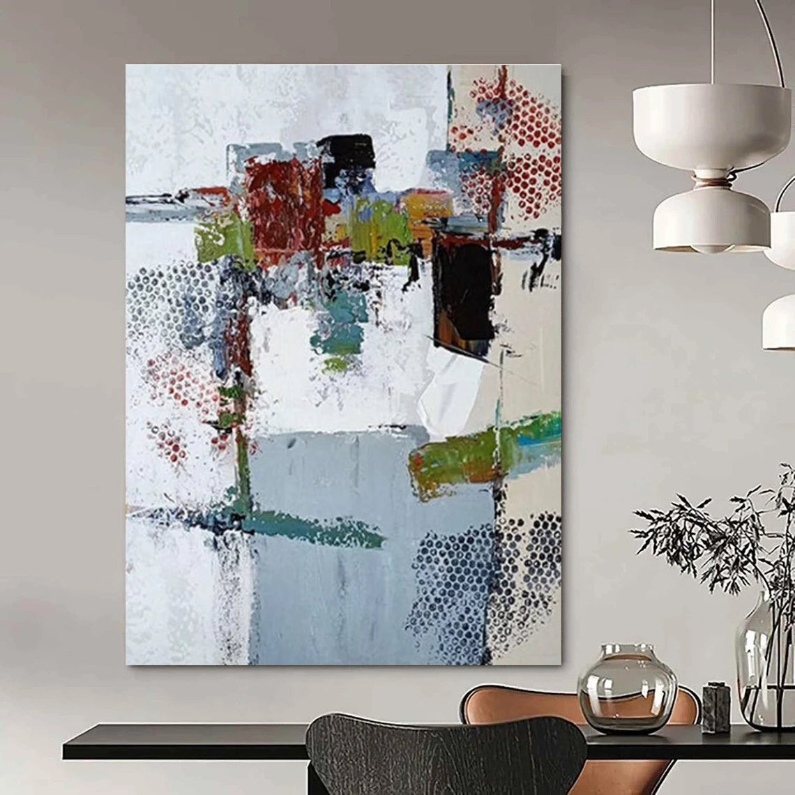Colorful Patch Abstract Painting for Creative Studio Workspaces HENG042