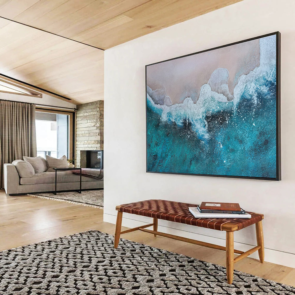Beach Waves Abstract Textured Painting for Coastal Homes YHT039