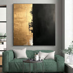 Gold and Black Textured Divide Abstract Painting with Luxe Contrast WINK019