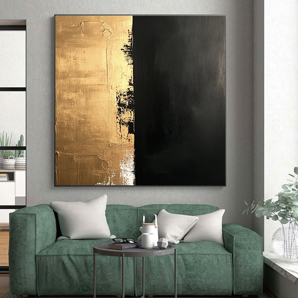 Gold and Black Textured Divide Abstract Painting with Luxe Contrast WINK019