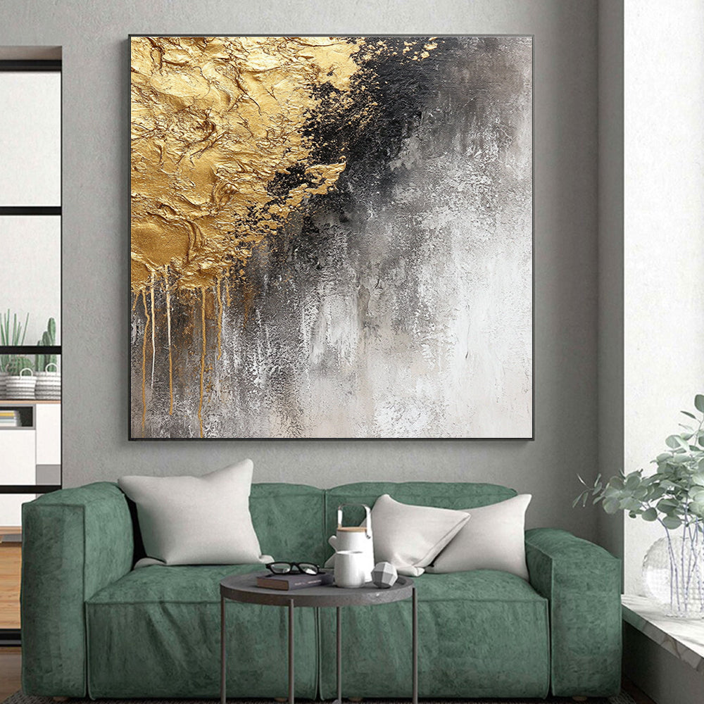 Black Gold Gray Abstract Painting with Dramatic Contrast WINK645