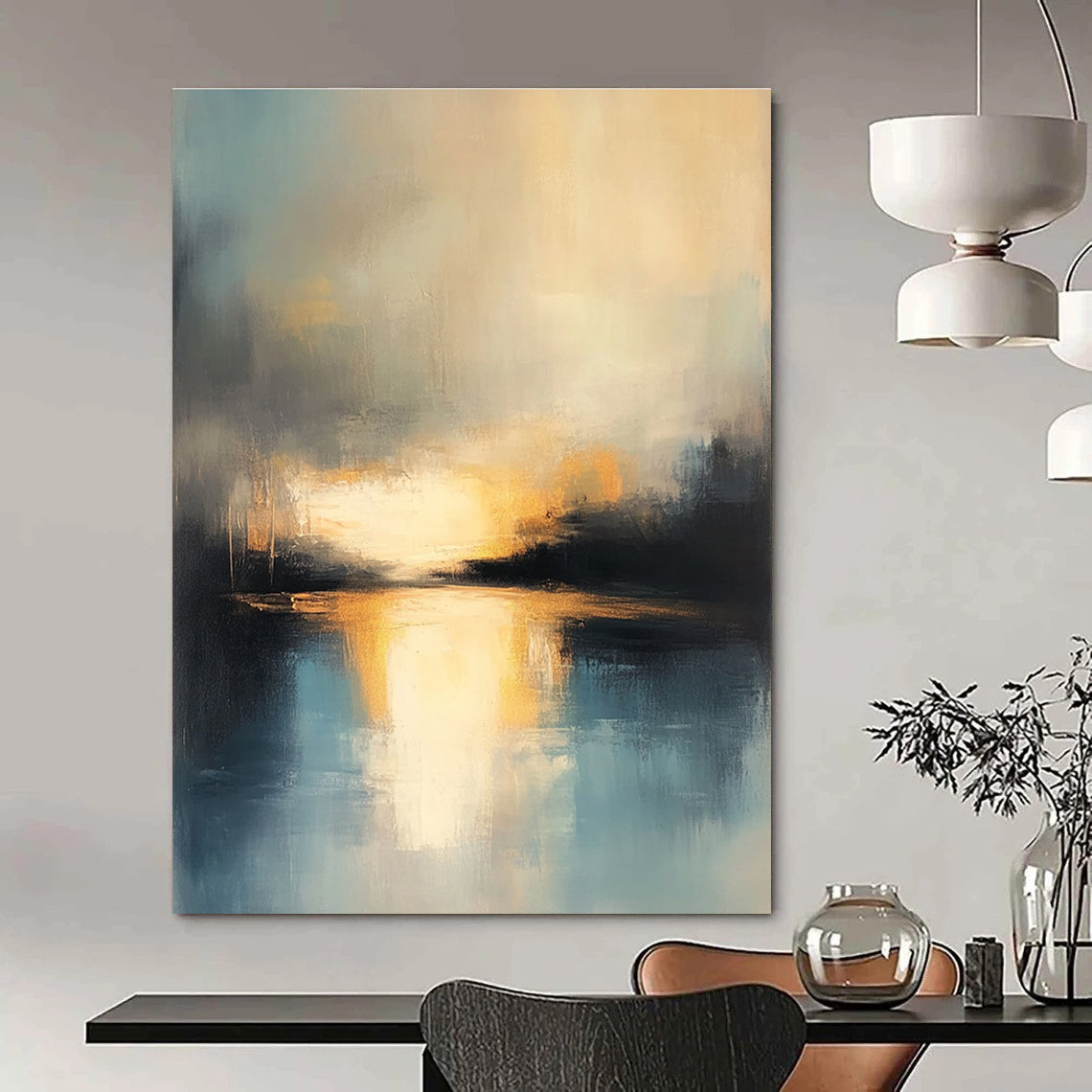 Sunset Lake Abstract - Dramatic Sky and Water Art GAB0537