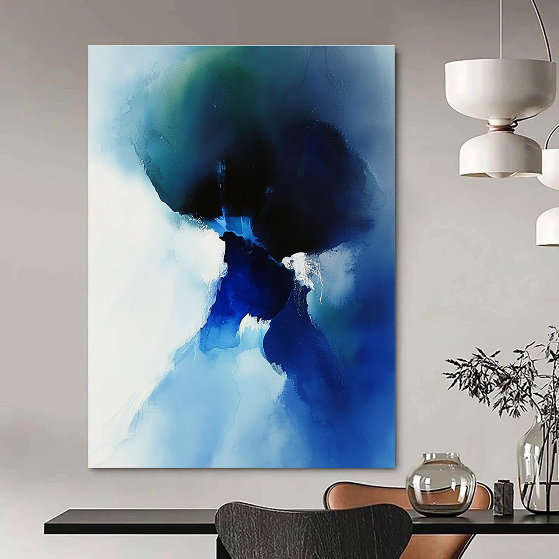 Blue Ink Abstract Form - Fluid Minimalist Abstract Art GAB0467