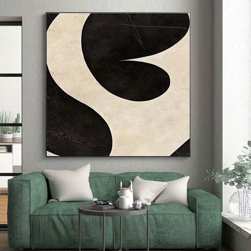 Black and White Curved Abstract Painting with Dynamic Contrast WINK065