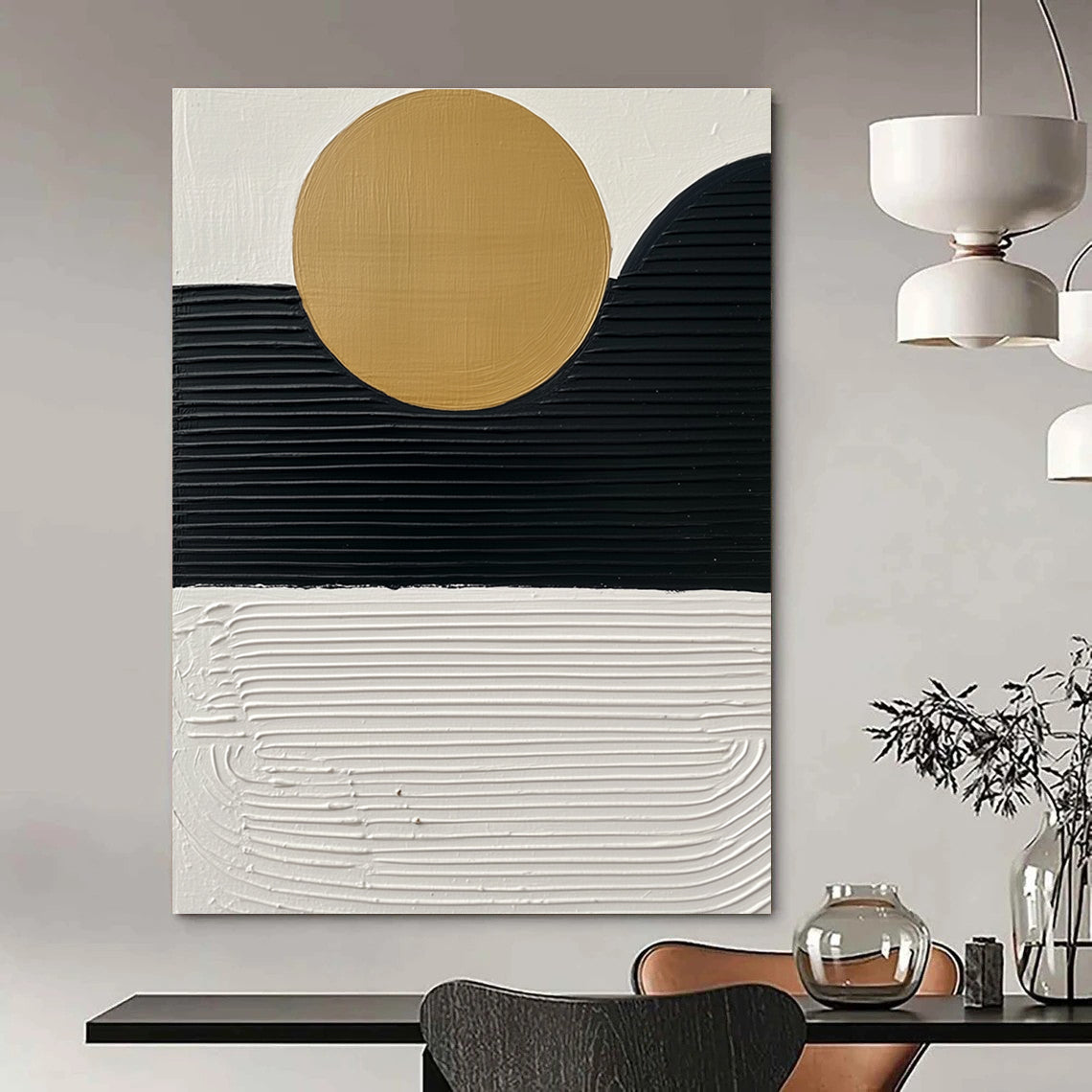 Minimalist Sun and Mountain Abstract Painting for Zen - Inspired Home Offices GAB0943