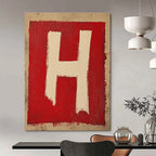 Red and White H Bold Graphic Abstract Painting GAB0324