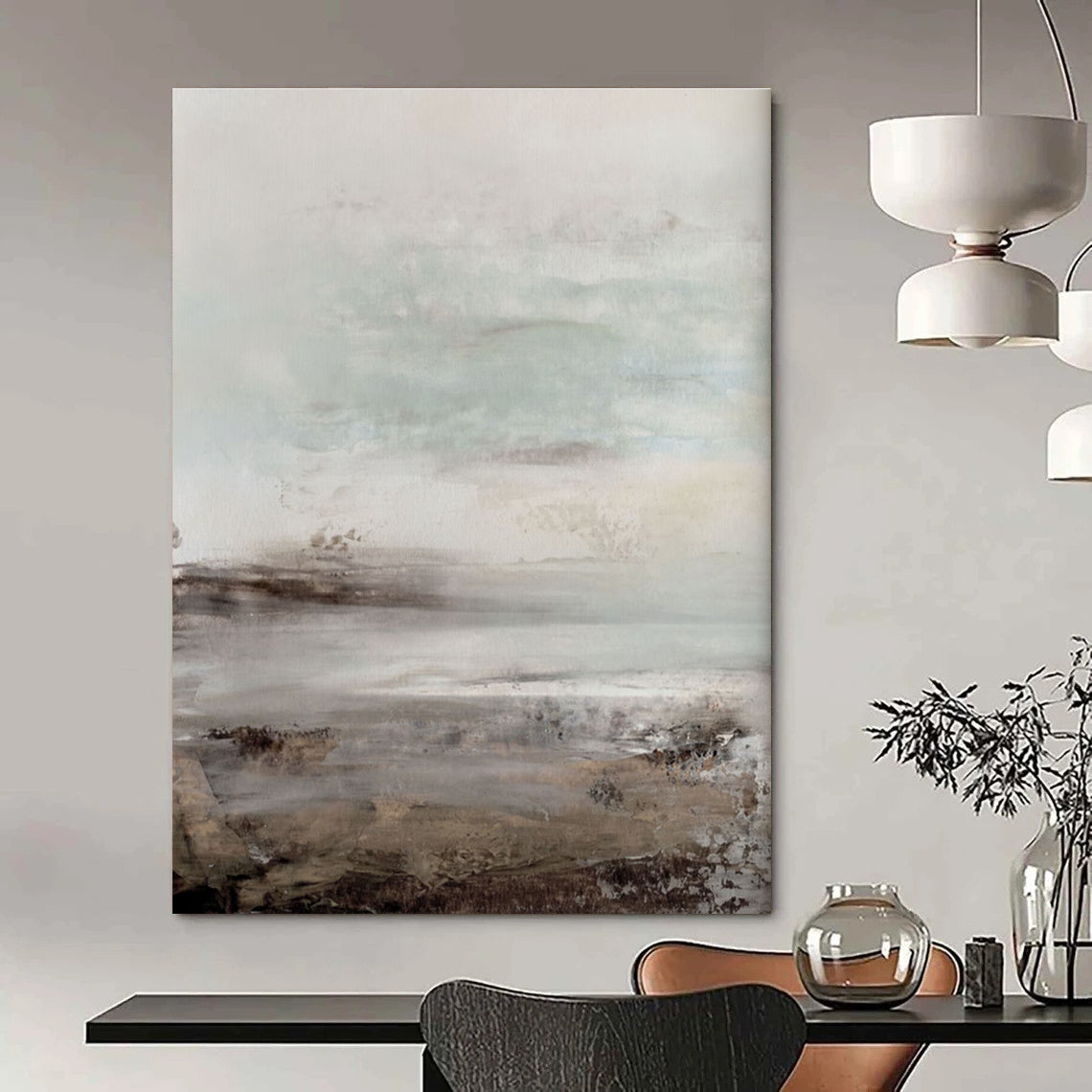 Neutral - Toned Landscape Abstract Painting for Serene Bedrooms HENG153