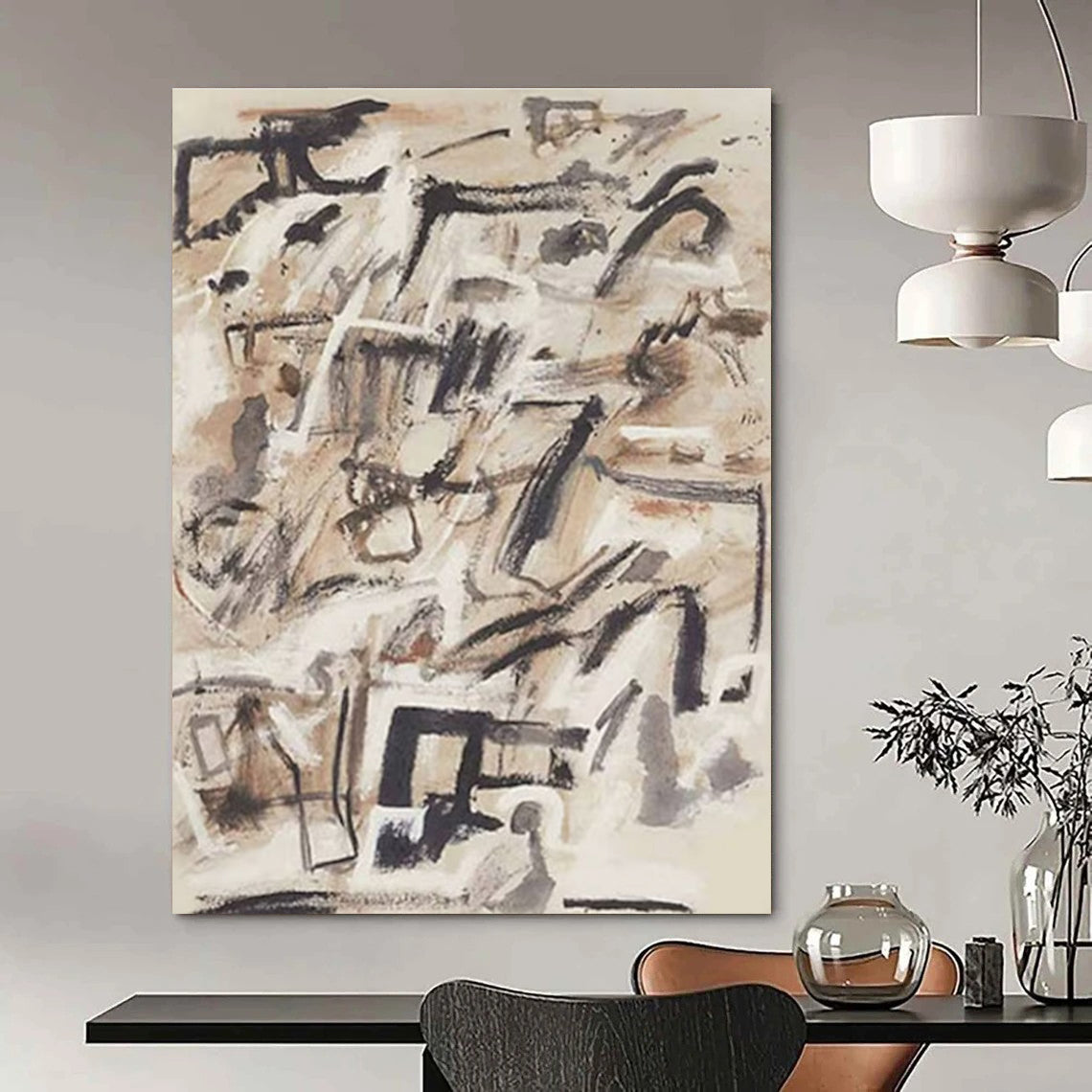 Earth - Toned Abstract Composition Painting for Bohemian - Style Living Rooms HENG143
