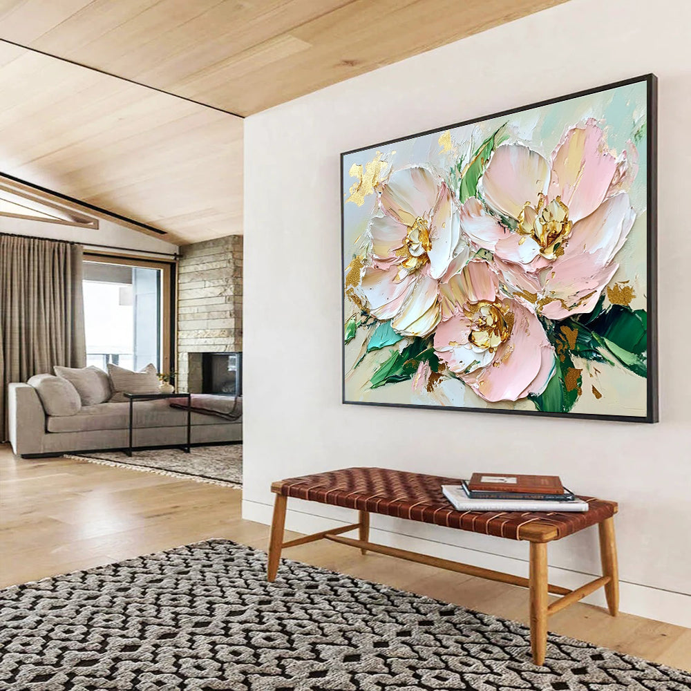 Pink Flowers with Gold Accents Abstract Painting ABS282