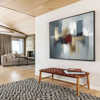 Gray, Gold and Red Abstract Cityscape Painting with Urban Energy ABS403