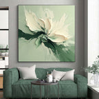 Green White Flower Abstract Painting with Textured Floral WINK569