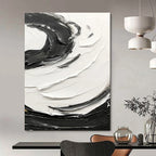 Black - White Swirl Textured Abstract Painting for Modern Living Rooms HENG380
