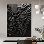 Black Wavy Textures Abstract Painting for Industrial - Chic Art Galleries GAB1328