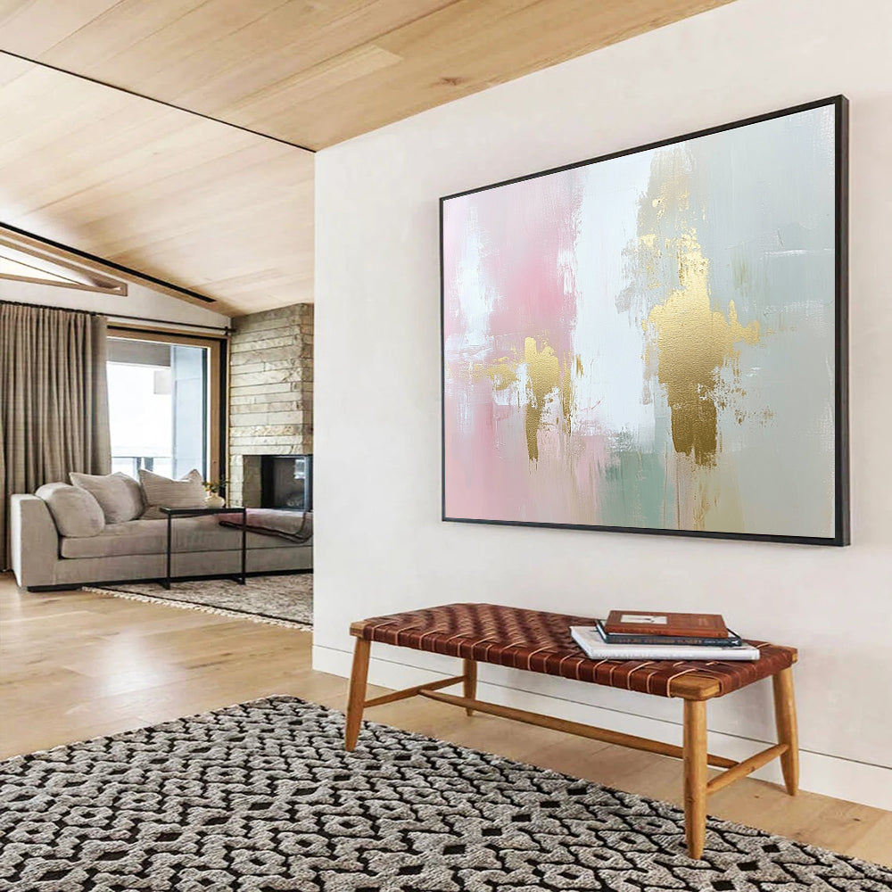 Pink and Gold Abstract Painting with Subtle Textured Elegance ABS442