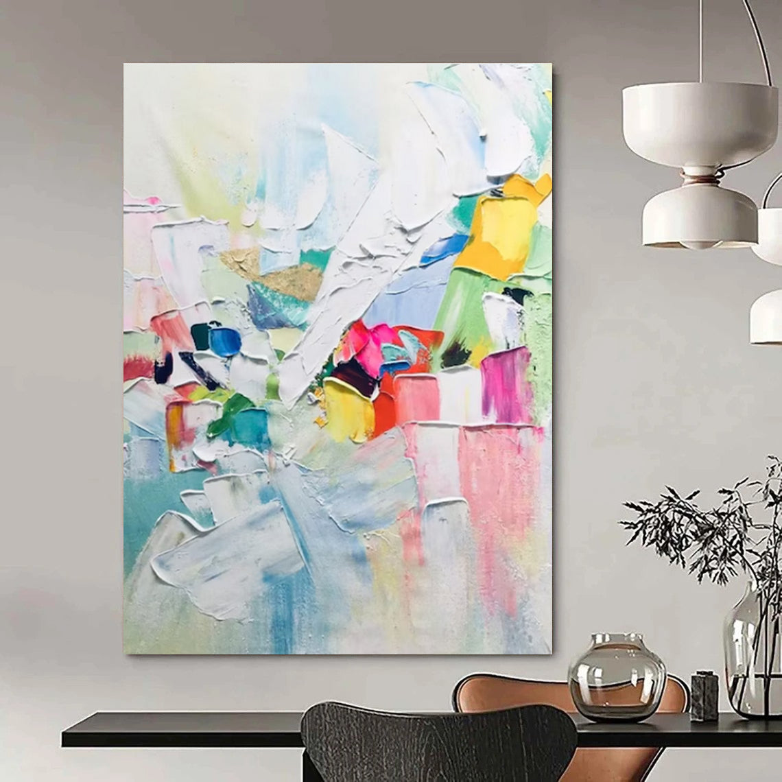 Luminous Bright Abstract Composition Painting for Cheerful Spaces HENG279
