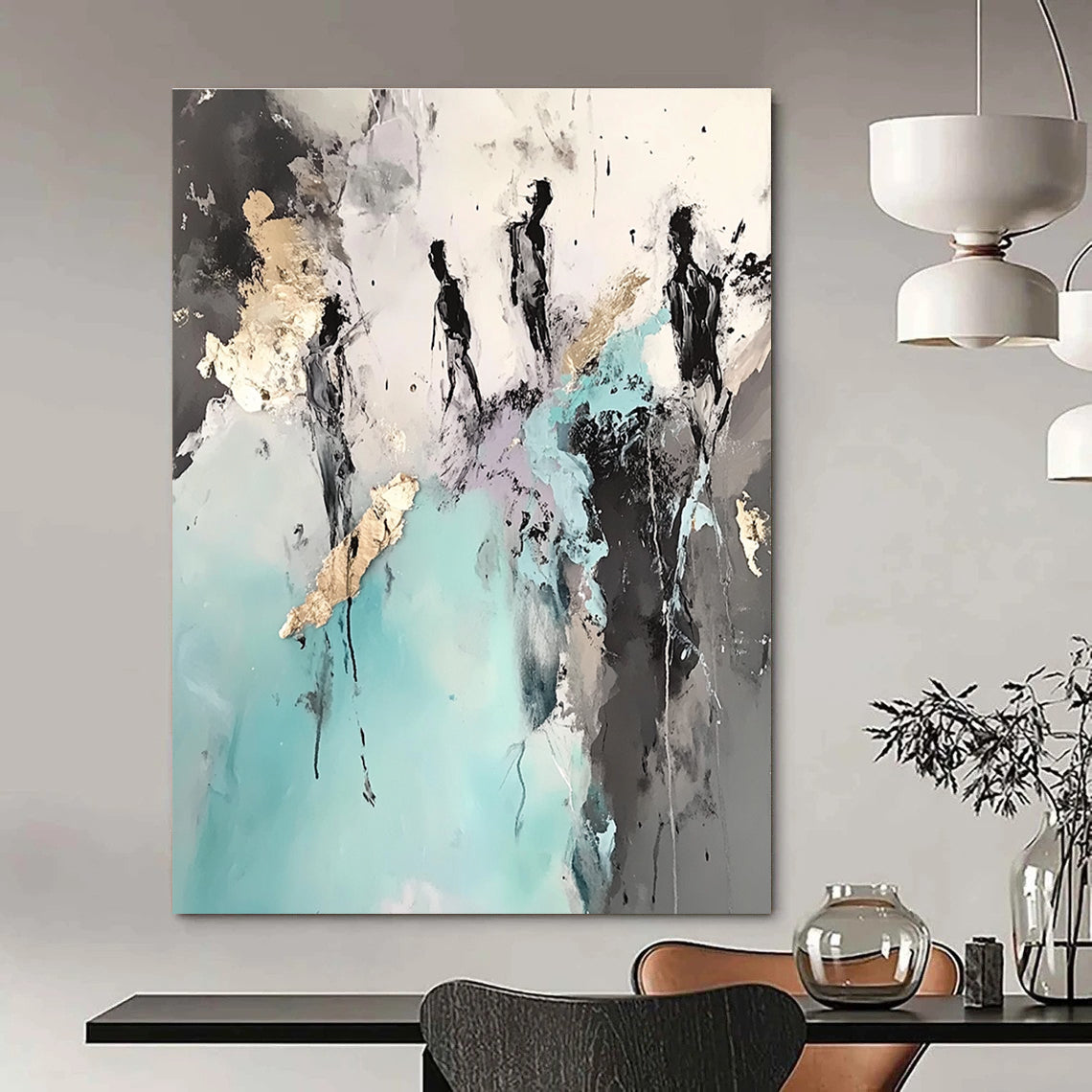 Silhouette and Gold Abstract Painting for Sophisticated Residential Living Rooms GAB1194