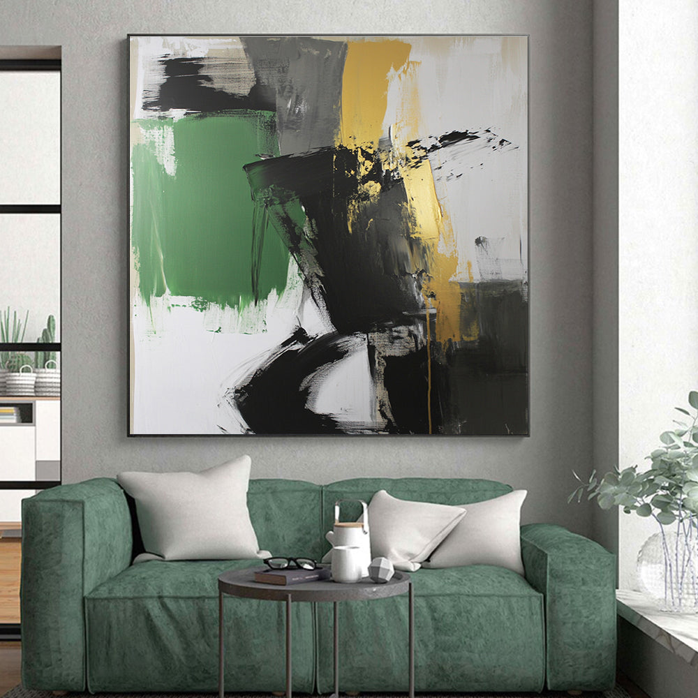 Green Gold Black Abstract Painting with Bold Textures WINK527