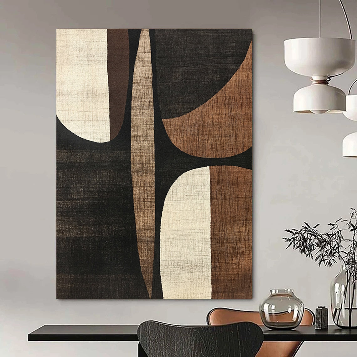 Earth - Toned Geometric Shapes Abstract Painting for Rustic - Modern Home Decor GAB1359