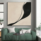 Black and Beige Curved Abstract Painting with Fluid Lines WINK843