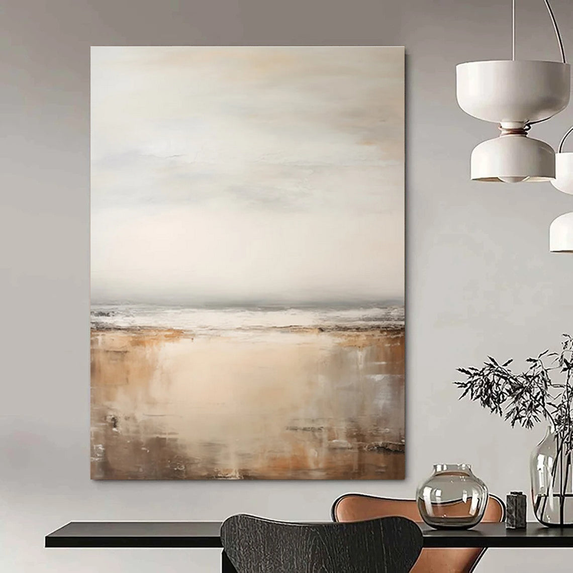 Neutral - Toned Seaside Abstract Painting for Coastal - Themed Spas HENG132