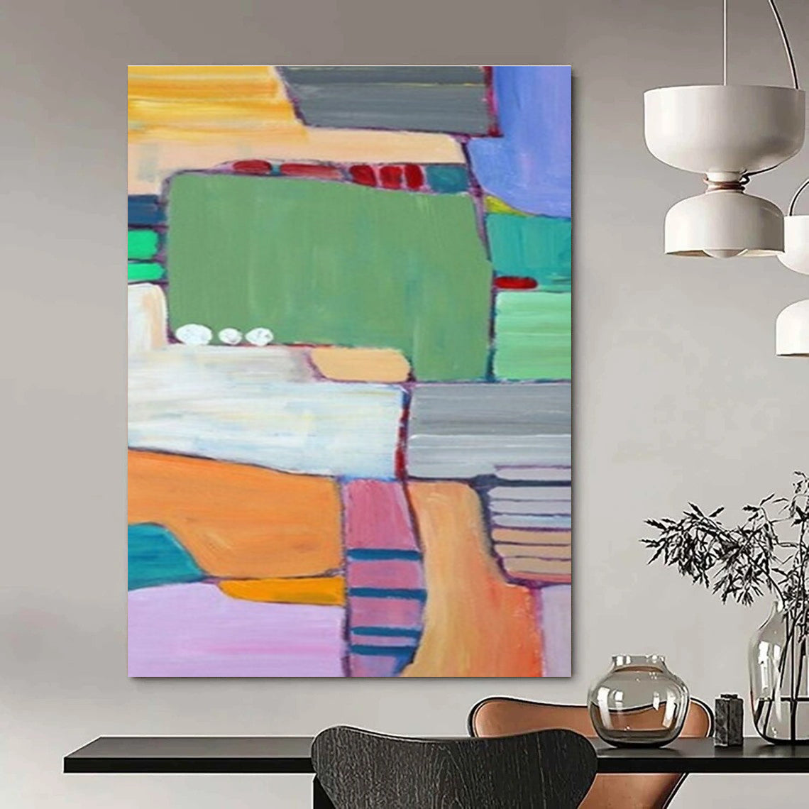 Playful Geometric Color Blocks Abstract Painting for Modern Interiors HENG262