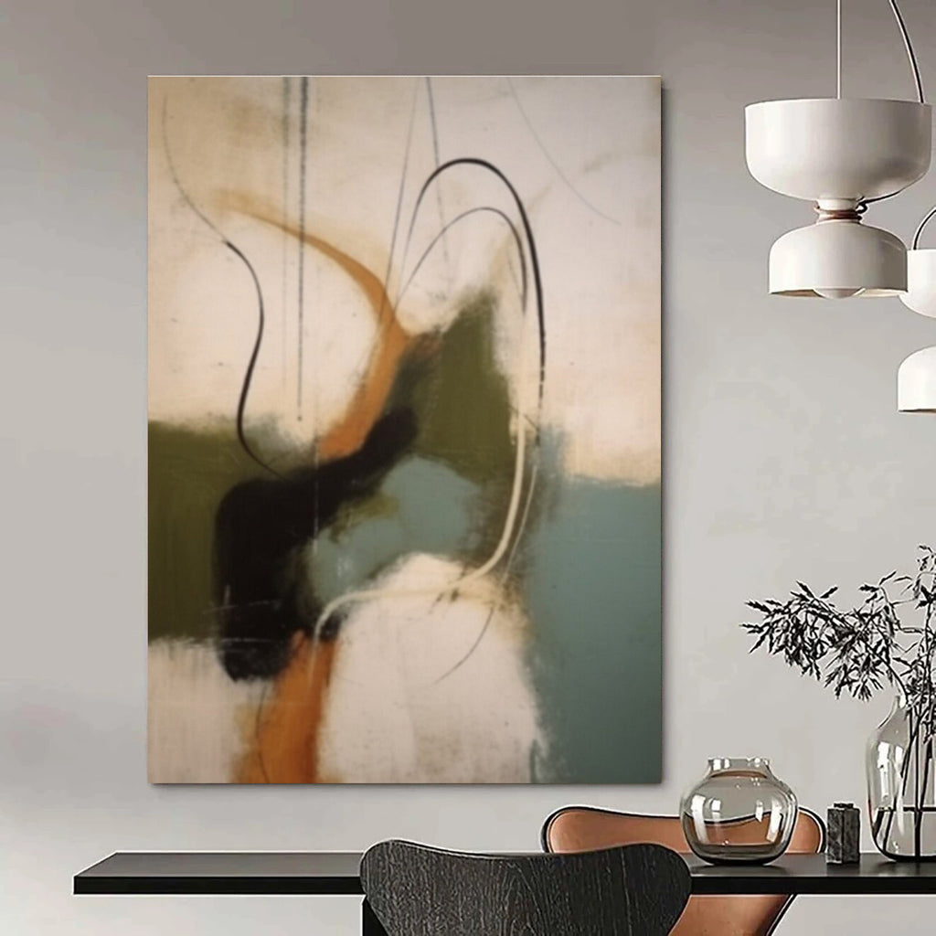 Abstract with Curved Lines in Earthy Tones Painting for Bohemian - Styled Bedrooms HENG365