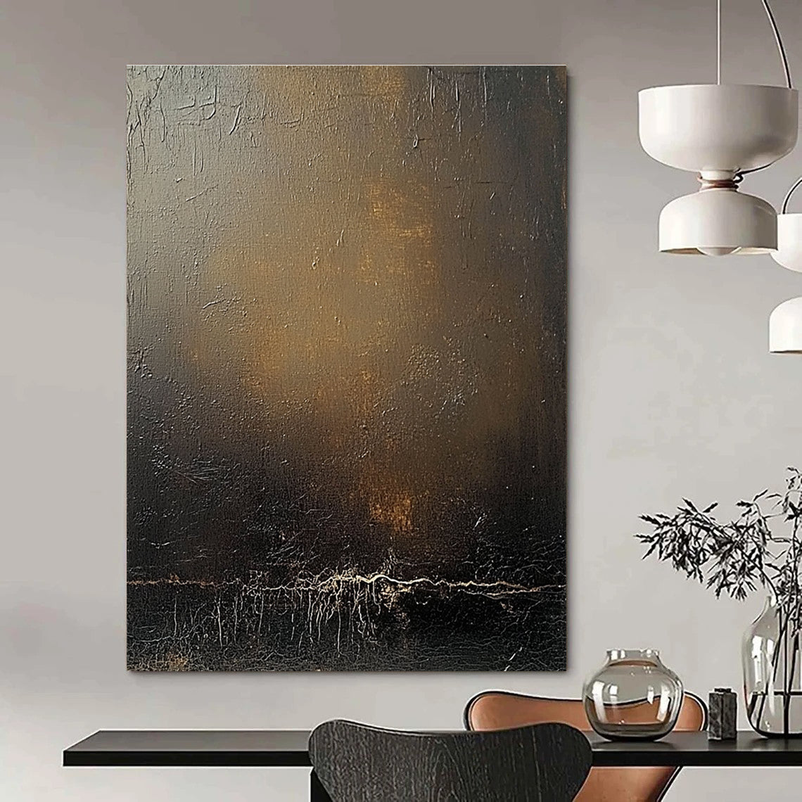 Dark Textured Canvas Mysterious Abstract Painting for Dramatic Spaces GAB1474