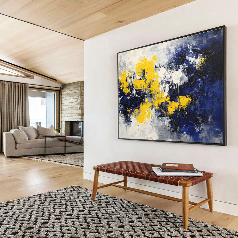 Dynamic Yellow and Blue Clash Abstract Painting ABS192