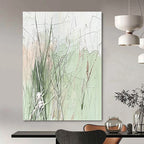 Green and Beige Grass - like Abstract Painting with Wispy Forms GAB0062