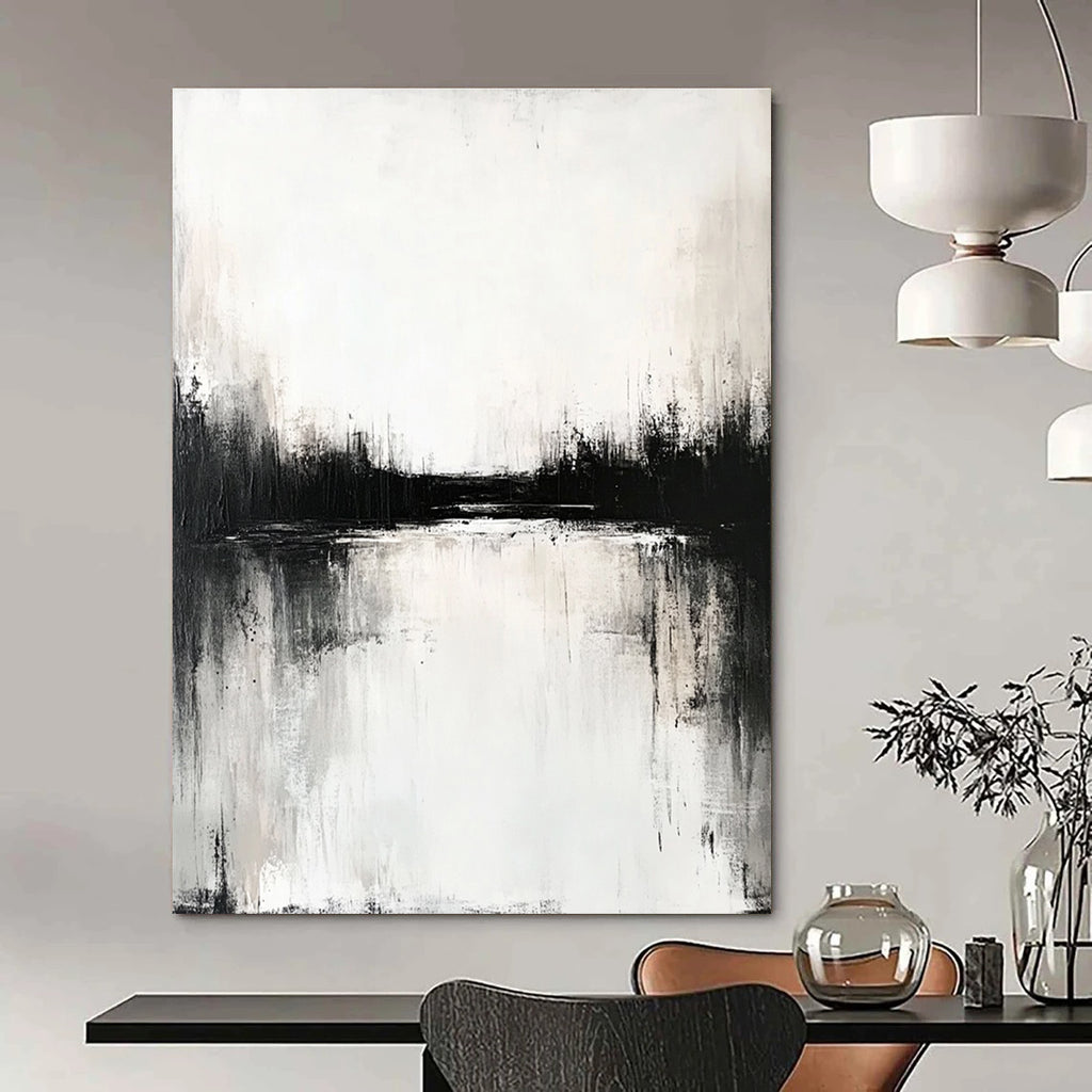 Dramatic Black and White Lakescape Abstract Painting GAB0677