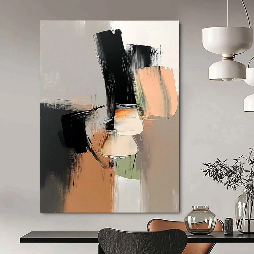 Black and Beige Abstract Painting for Minimalist - Themed Studies GAB1051