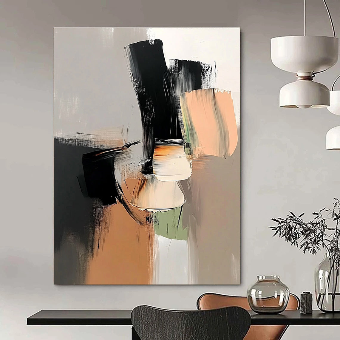 Black and Beige Abstract Painting for Minimalist - Themed Studies GAB1051