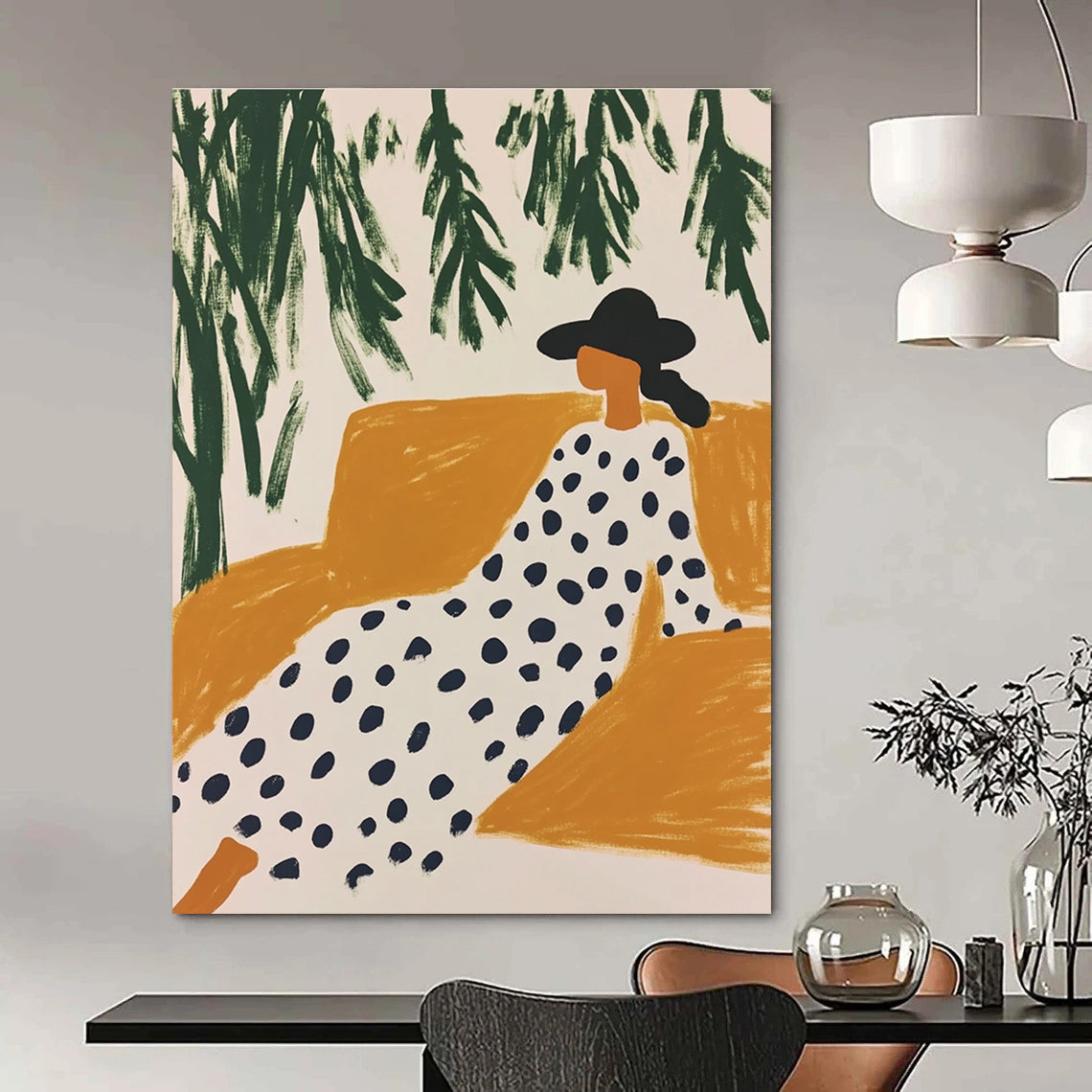 Woman Lounging Outdoors - Stylish Figurative Abstract Art GAB0422