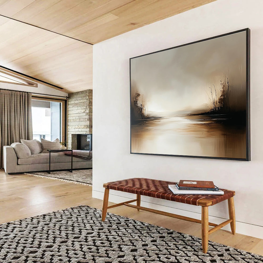 Misty River Scene Abstract Painting with Soft Tones ABS231