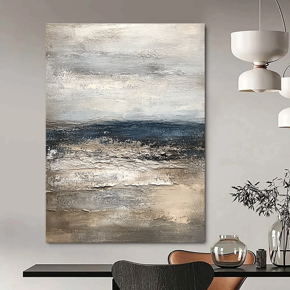 Monochromatic Seaside Abstract Painting for Coastal Home Bedrooms GAB1251