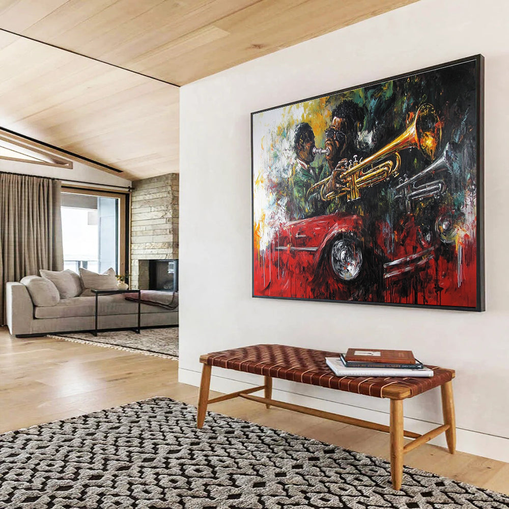 Jazz Musicians and Car Abstract Painting with Dynamic Colors ABS273