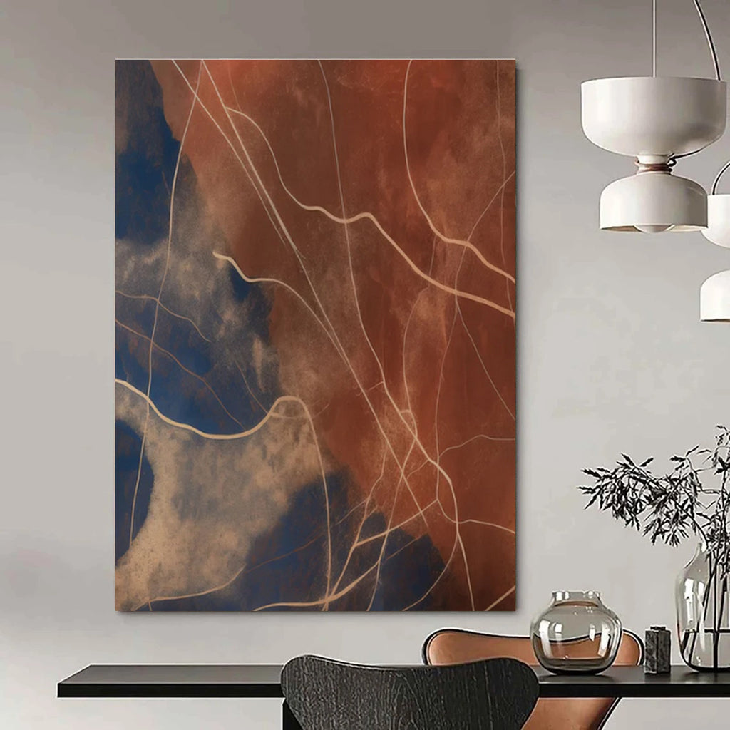 Brown - Blue Line Abstract Painting for Modern Living Rooms HENG120