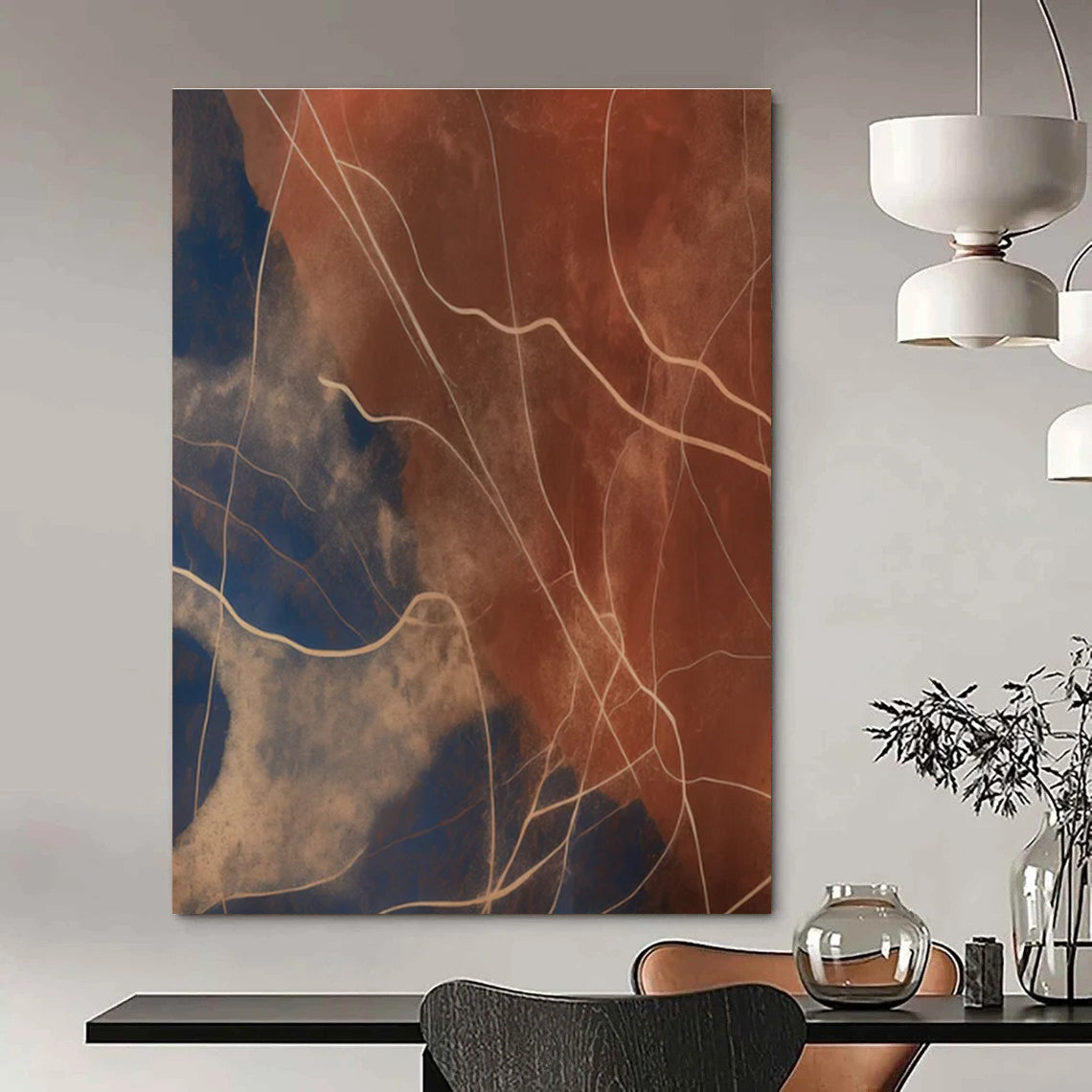Brown - Blue Line Abstract Painting for Modern Living Rooms HENG120