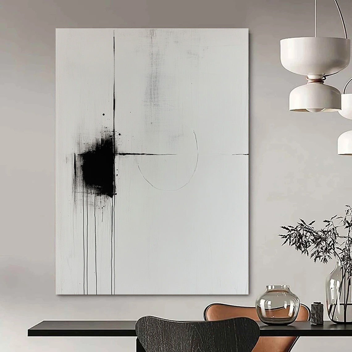 Minimalist Black and White Abstract Painting for Contemporary Studies GAB1008