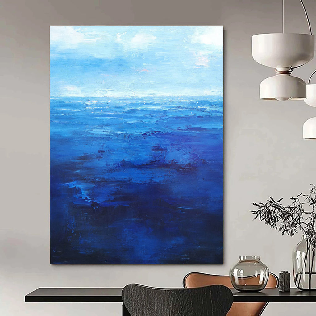 Deep Blue Ocean Abstract Painting for Nautical - Themed Studies HENG345