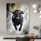 Black Bull with Gold Accents - Powerful Figurative Abstract Art GAB0456
