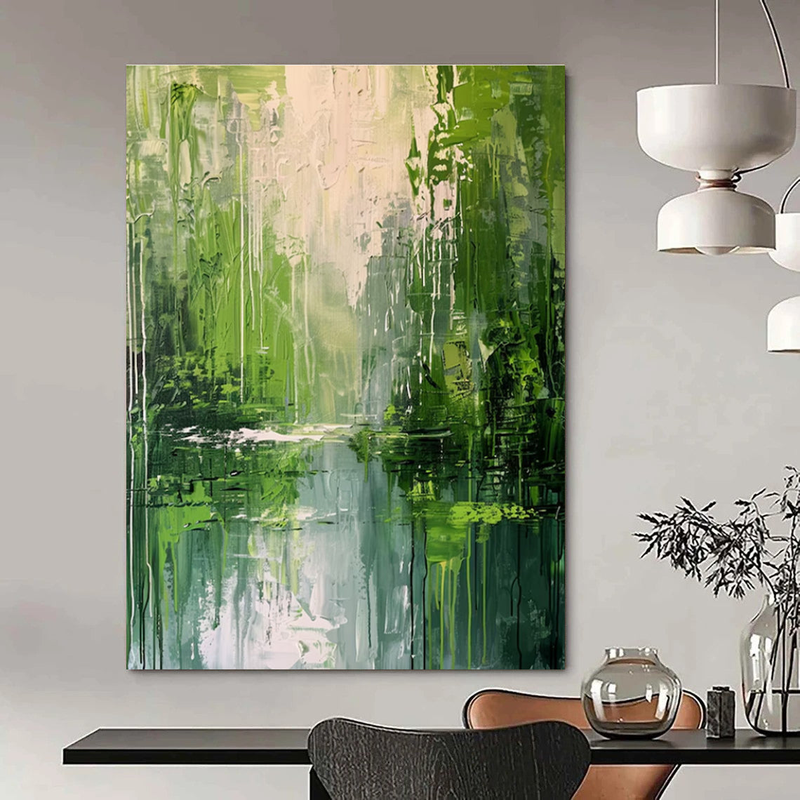 Green Forest Abstract Painting for Eco - Friendly Hotel Rooms HENG002