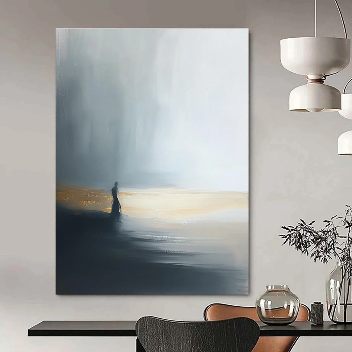 Solitary Figure by Lake - Introspective Landscape Abstract Art GAB0524