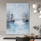 Misty City River - Urban Landscape Abstract Painting GAB0630